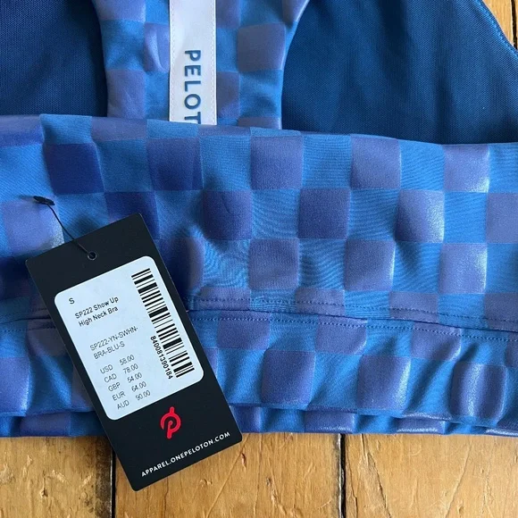 Peloton Show Up High Neck Bra Blue Check - Picture 3 of 3
